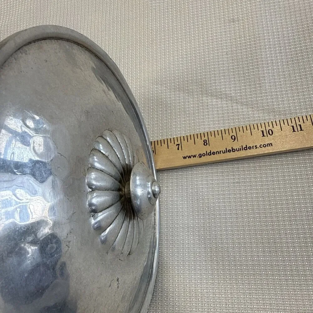 Vintage Hammered Aluminum Ice Bucket Ribbed Floral Trim Handle Art Nouveau MCM